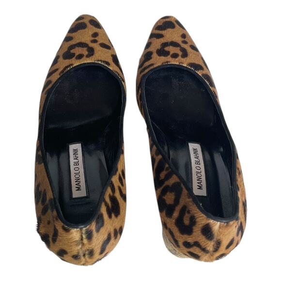 Manolo Blahnik Leopard Pony Hair Block Heel Pumps Size 38 - Picture 6 of 8